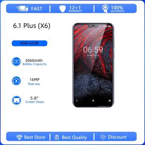 언락된 리퍼비시 정품 6.1 플러스 (X6) 4G 16MP 5.8인치 지문인식 휴대폰 러시아어 아랍어 히브리어 지원