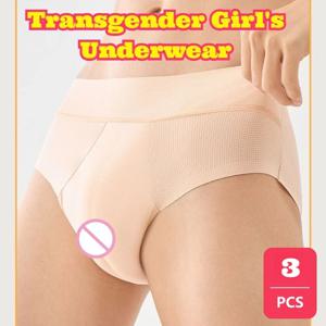 3PCS 크로스드레서 남성 속옷 사실적인 여성 성기 디자인 카멜토우 쉐이핑 코스프레 이너 팬티 통기성