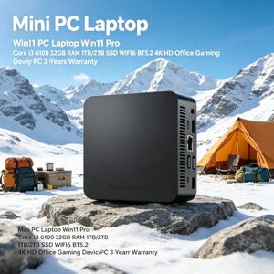 미니 PC 노트북 윈도우11 프로 코어 i3-6100 32GB 램 1TB/2TB SSD WiFi6 BT5.2 4K HD 사무용 및 게임용 3년 보증