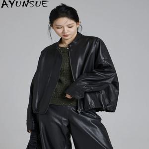 AYUNSUE 진짜 가죽 자켓 여성 봄 가을 옷 얇은 스타일 작은 양가죽 코트 여성 코트 패션 Косуха Женская