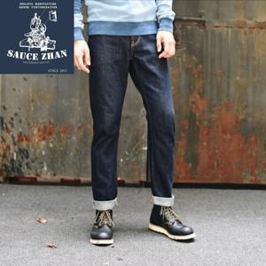 Saucezhan-Sanforized Selvedge 남성용 데님 청바지 314XX, 인디고 블랙 지퍼 플라이 슬림 피트