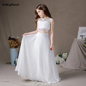 Dideyttawl 맞춤형 레이스 시폰 민소매 꽃 소녀 드레스, 심플한 첫 성찬식 가운, 주니어 콘서트 파티, 2 피스