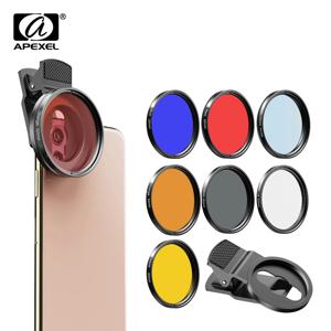 APEXEL 카메라 렌즈 키트, 니콘 캐논 EOS 아이폰 모든 휴대폰용, 0.45x 와이드, 52mm UV 풀 블루 레드 컬러 필터, CPL ND32 + 스타 필터