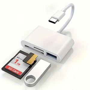 USB C-SD/TF 메모리 카드 리더기, iPhone 15 Pro iPad Mac MacBook 노트북 Android,PC 및 Acc와 호환되는 3-in-1 USB C 카드 읽기