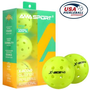 AMA 스포츠 X-ACE 피클볼 40 홀 내구성이 뛰어난 야외 피클볼 공 균열 방지 원피스 공 100% POP-Optic Yellow