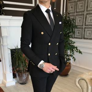 더블 브레스티드 남성용 정장, 피크 라펠 슬림 핏 2 피스, 신랑 들러리 웨딩 턱시도, 남성 패션 무도회 코스튬 재킷 바지 세트