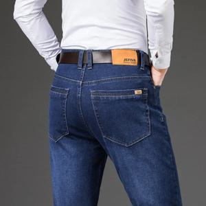 대형 40 42 44 46 2025 새로운 비즈니스 캐주얼 스트레치 바지 클래식 블루 데님 바지 남성 남성 느슨한 스트레이트 청바지