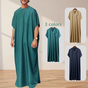 남성 짧은 소매 이슬람 Kaftan 가운 레저 느슨한 이슬람 의류 여름 이슬람 아랍어 의류 Kaftan 중동 국가