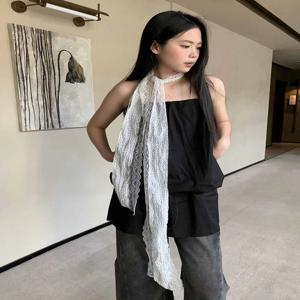 세련된 레이스 폴카 도트 롱 스카프 여성용 한국 스타일 젊고 트렌디한 실크 스퀘어 숄 모든 계절에 적합한 다용도 액세서리