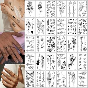 30pcs 여성을위한 일회용 작은 문신 스티커 남자 꽃 문 심장 손 가슴 손목 손가락 바디 아트에 대한 임시 문신