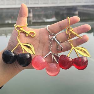 패션 섬세한 레드 체리 참 키 체인 3 색 골드 실버 열쇠 고리 우아한 여성 배낭 지갑 참 귀걸이 쥬얼리