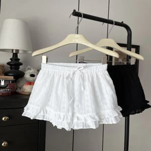 레이스 트림 루즈핏 캐주얼 여성 반바지 헤비 워크 와이드 레그 A라인 팬츠 다용도 하이웨이스트 코튼 린넨 봄 여름 반바지