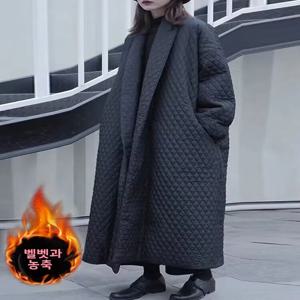 여성용 두꺼운 코튼 재킷 V넥 중간 길이 누빔 겨울 코트 출퇴근용 따뜻한 솜털 바람막이