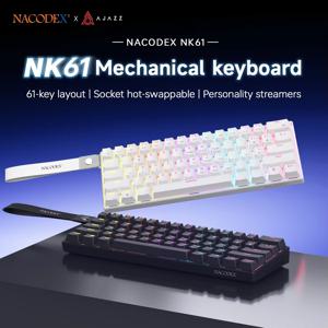 AJAZZ NK61 유선 키보드, 풀컬러 RGB 조명과 사이드 엠비언트 라이트, 로우 스트립 슬리브, 핫스왑 가능한 레드 스위치 탑재