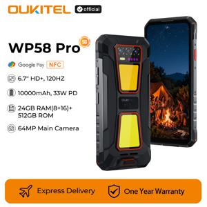 OUKITEL WP58 PRO 5G 러기드 폰 24GB(8+16) RAM + 512 ROM, 6.7'' HD 10000mAh 33W 안드로이드 15 NFC 휴대폰 듀얼 캠핑 램프 포함