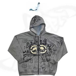 Ecko 남성 그래피티 지퍼 후드티 스트리트 뉴 스웨터 후드티 하라주쿠 빈티지 힙합 캐주얼 스포츠 후드 스웨터