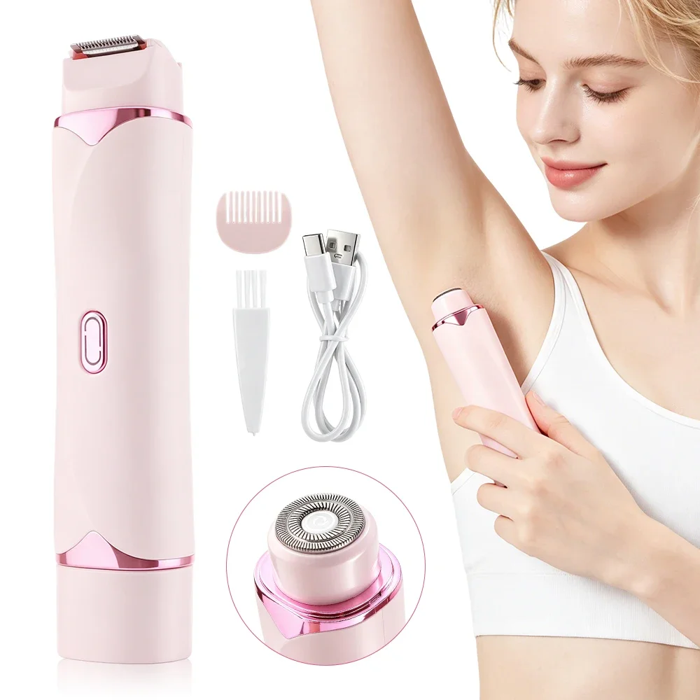 2 in 1 여성용 더블 헤드 전기 면도기 방수 습식 및 건식 헤어 면도기 비키니 제모기 탈부착 헤드 면도기