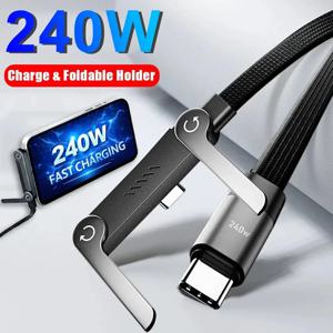 Oozcc 240W 엘보우형 180 °   고속 충전 폴더블 폰 홀더, PD 케이블 나일론 데이터 동기화, 아이폰 17, 삼성, 샤오미, 포코, 테스용