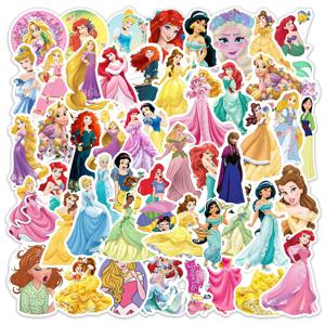 50PCS 귀여운 공주 스티커 장난감 어린이를위한 PVC 방수 수하물 노트북 노트북 기타 가방 자동차 디즈니 만화 데칼