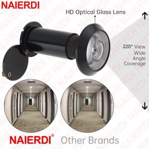 NAIERDI 220도 도어 뷰어, 아연 합금 16mm 도어 뷰어, 프라이버시 커버가 있는 도어 아이, 조절 가능한 유리 렌즈 하드웨어