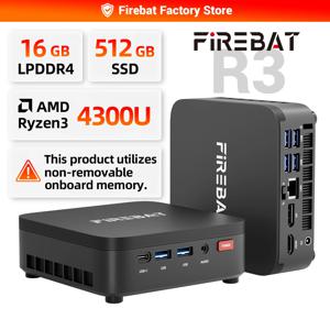 FIREBAT R3 미니 PC AMD Ryzen3 4300U 16GB LPDDR4 512GB SSD WIFI6 BT5.2 3*4K 디스플레이 컴팩트 윈도우 11 게이밍 컴퓨터