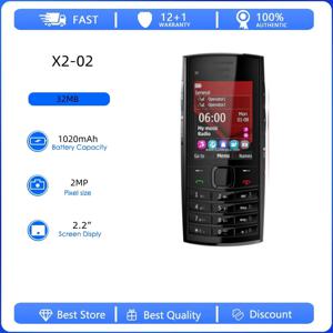 잠금 해제된 리퍼비시 정품 X2-02 2G 듀얼심 2MP 1020mAh 휴대폰 러시아어 아랍어 히브리어 키보드 핀란드 제조