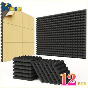 12PCS 자체 접착식 방음 벽 패널 음향 폼 타일 소음 감소 홈 스튜디오 침실 방음 스티커