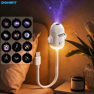 2-in-1 로켓 갤럭시 프로젝션 라이트, 조절 가능한 초점, 무드등, 별 조명 프로젝터, 자동차 프로젝션 램프, 우주 달 야간 조명