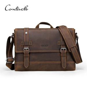 Contacts-크레이지 호스 정품 가죽 남성 가방, 빈티지 남성 숄더 백, 노트북 메신저 가방, 남성 볼사 크로스 바디 핸드백