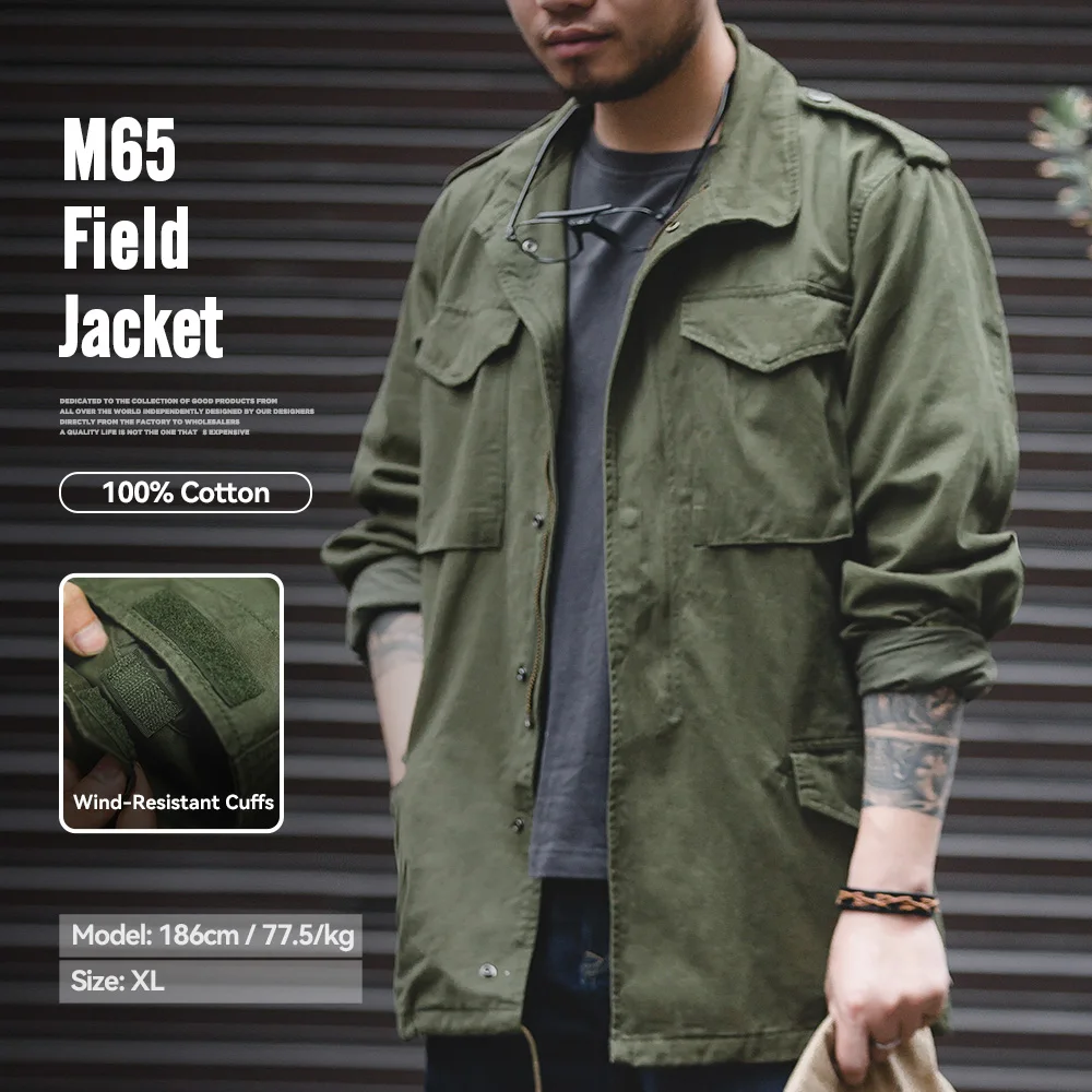 Maden Retro M65 남성용 자켓 녹색 야외 윈드 브레이커 빈티지 캐주얼 솔리드 코트 남성 의류 멀티 포켓 자켓