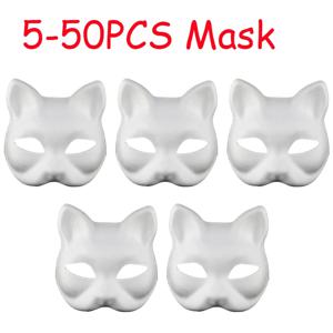 1-20pcs 일본 마스크 종이 빈 마스크 할로윈 코스프레 고양이 DIY Paintable 반 얼굴 마스크 동물 의상 파티 장식 공예 소품