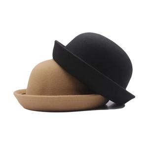 야외 성인 어린이 플랫 탑 페도라 퓨어 컬러 모조 울 재즈 모자 와이드 브림 L. adies ElegantRound Hat Bowler Hat