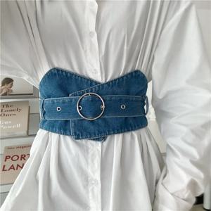 패션 불규칙한 데님 벨트 여성 Cummerbund 스커트와 셔츠와 일치