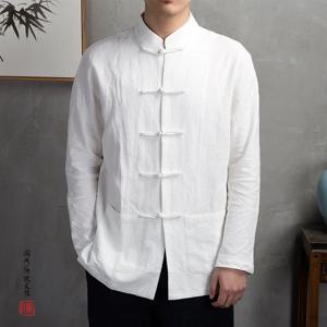 중국 전통 의상 남성 큰 사이즈 쿵푸 당나라 옷 긴팔 빈티지 버튼 다운 태극복 가을 봄 신상품