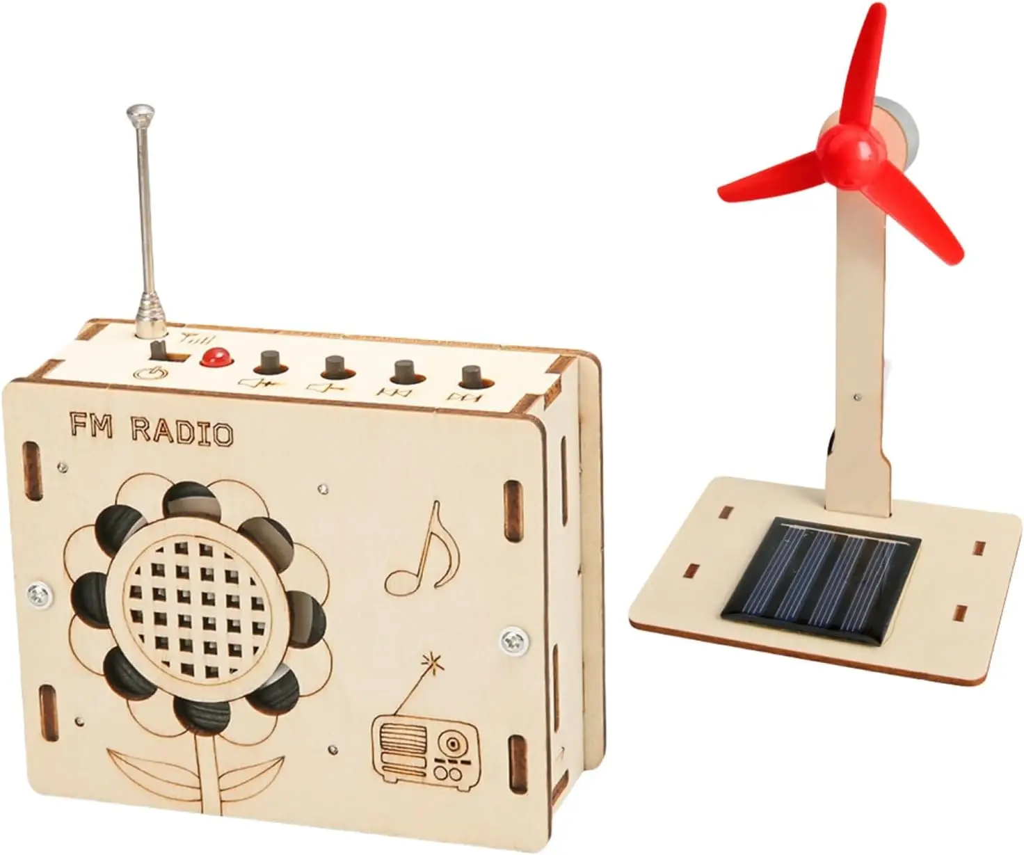 DIY FM 라디오 키트 및 태양광 팬 키트, PCB, 스피커, 케이스, 조립 도구 포함 전자 과학 프로젝트 (STEM 프로젝트용)
