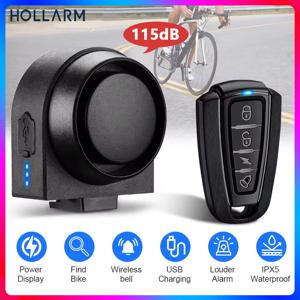 Hollarm 자전거 진동 경보, 무선 오토바이 경보, 도난 방지, USB 충전식 리모컨 보안 시스템, 방수