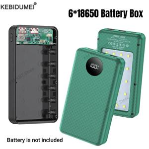 6×18650 배터리 보관함 DIY 보조베터리 쉘 듀얼 USB-C 출력 휴대용 충전 홀더 휴대폰용 내장 캠프 라이트