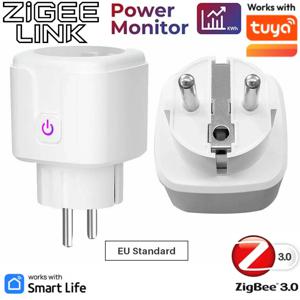 Tuya Zigbee 소켓 스마트 WiFi 콘센트 EU 플러그 스위치 16/20A 전원 모니터 스마트 라이프 APP 원격 제어 Alexa 홈 어시스턴트