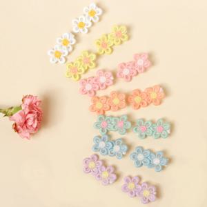 14pcs 자수 작은 데이지 포니 테일 장식 머리핀 ​​소녀 아기 뱅 장식 미니 헤어 액세서리 아이 신선한 헤어 클립 바레트