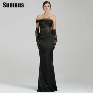 Sumnus 우아한 블랙 인어 댄스 파티 드레스 레이스 한 어깨 하프 슬리브 이브닝 드레스 공식 행사 가운 맞춤형