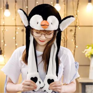 여성 소녀용 따뜻한 움직이는 동물 귀 모자 플러시 토끼 에어백 재미있는 모자
