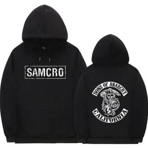 양면 인쇄 후드티 스웨트셔츠 탑 Sons of Anarchy SAMCRO 남성 여성 패션 브랜드 디자인 풀오버 코튼 플리스 후드티