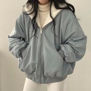 가을 겨울 두꺼운 재킷 여성 캐주얼 루즈 지퍼 따뜻한 플리스 후드 파카 여성용 이중 레이어 심플 플러시 코트
