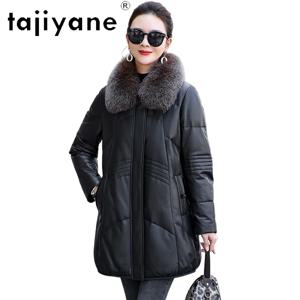 TAJIYANE 100% 양가죽 패딩 재킷 여성용 여우털 칼라 오리털 코트 진짜 가죽 재킷 겨울옷 여성용 2025 가죽자켓