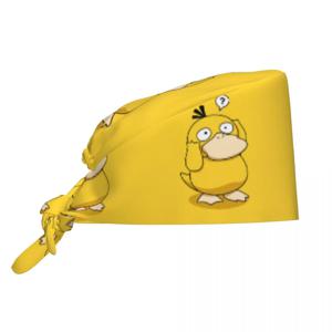간호사 모자 포켓몬 여성 및 남성용 작업 모자 Fondo Psyduck Y2K 패션 타이 백 스크럽 캡 편안한 의료용 모자