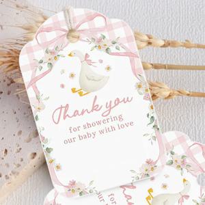 50 개/대 꽃무늬 거위 종이 태그 핑크색 웃긴 거위 웨딩용 라벨 생일 파티 장식 DIY 선물 포장