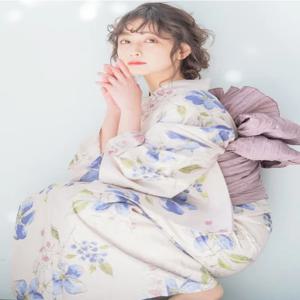 클래식 일본 유카타 목욕 가운 블루 플로럴 프린트 작은 패턴 전통 기모노 스타일 여성 패션 봄 컬렉션