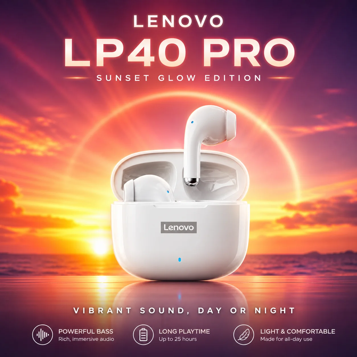 새로운 Lenovo LP40 Pro TWS Bluetooth 5.3 빠른 연결 이어폰 인체공학적 디자인 헤드폰 강력한 전송 속도 헤드셋