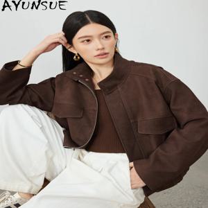 AYUNSUE 리얼 가죽 자켓 여성 커피 천연 염소 가죽 여성 코트 봄 가을 옷 빈티지 소프트 2026 Jaqueta De Couro