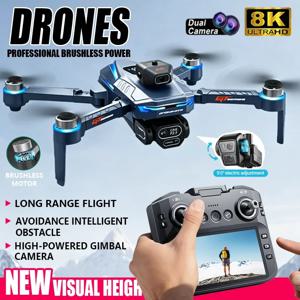 GT8 드론 접이식 쿼드콥터 8K 듀얼 카메라 브러시리스 모터 GPS 장애물 회피 기능 스크린 리모컨 장난감 활주로